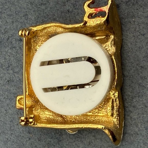 Christmas Pin Brooch House As Is Gold White Snow Green Tree Red Candy Canes - Picture 6 of 9